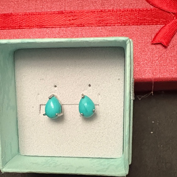925 Silver Rhodium Plated Turquoise Sleeping Beauty  Teardrop Earrings - Picture 9 of 9